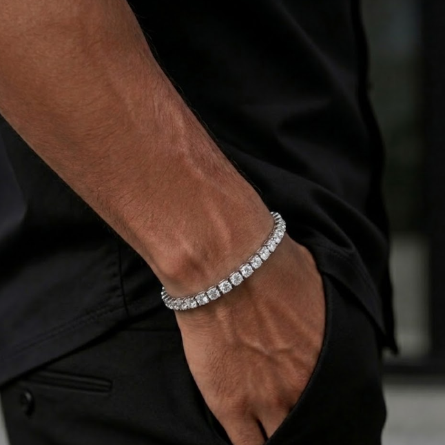 Versilbertes Tennis-Armband mit Zirkonia, massiv gearbeitet