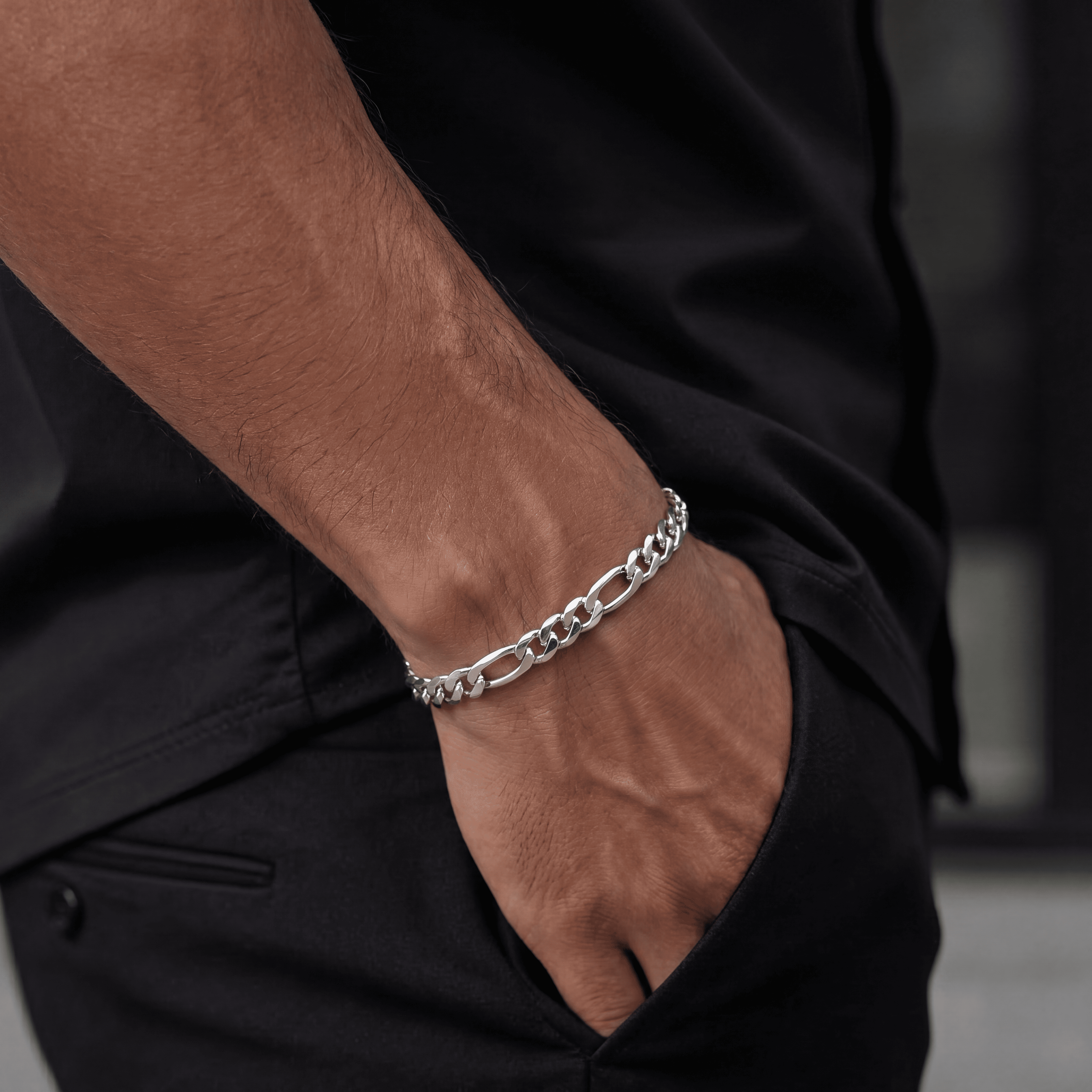 925 Sterling Silber Figaroarmband massiv rhodiniert alternate product image
