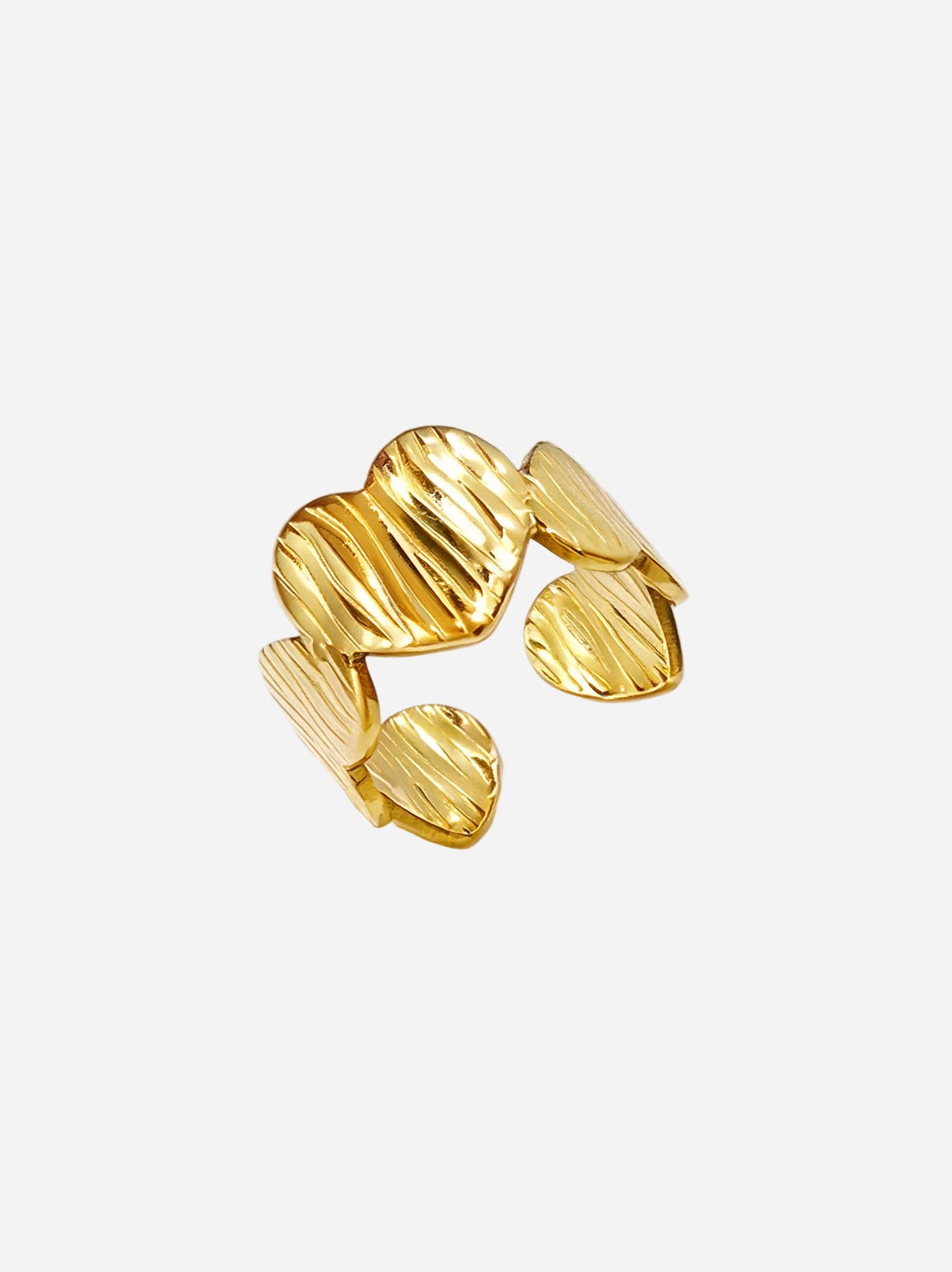 Goldfarbener Statement-Ring mit gerippten, herzförmigen Einsätzen