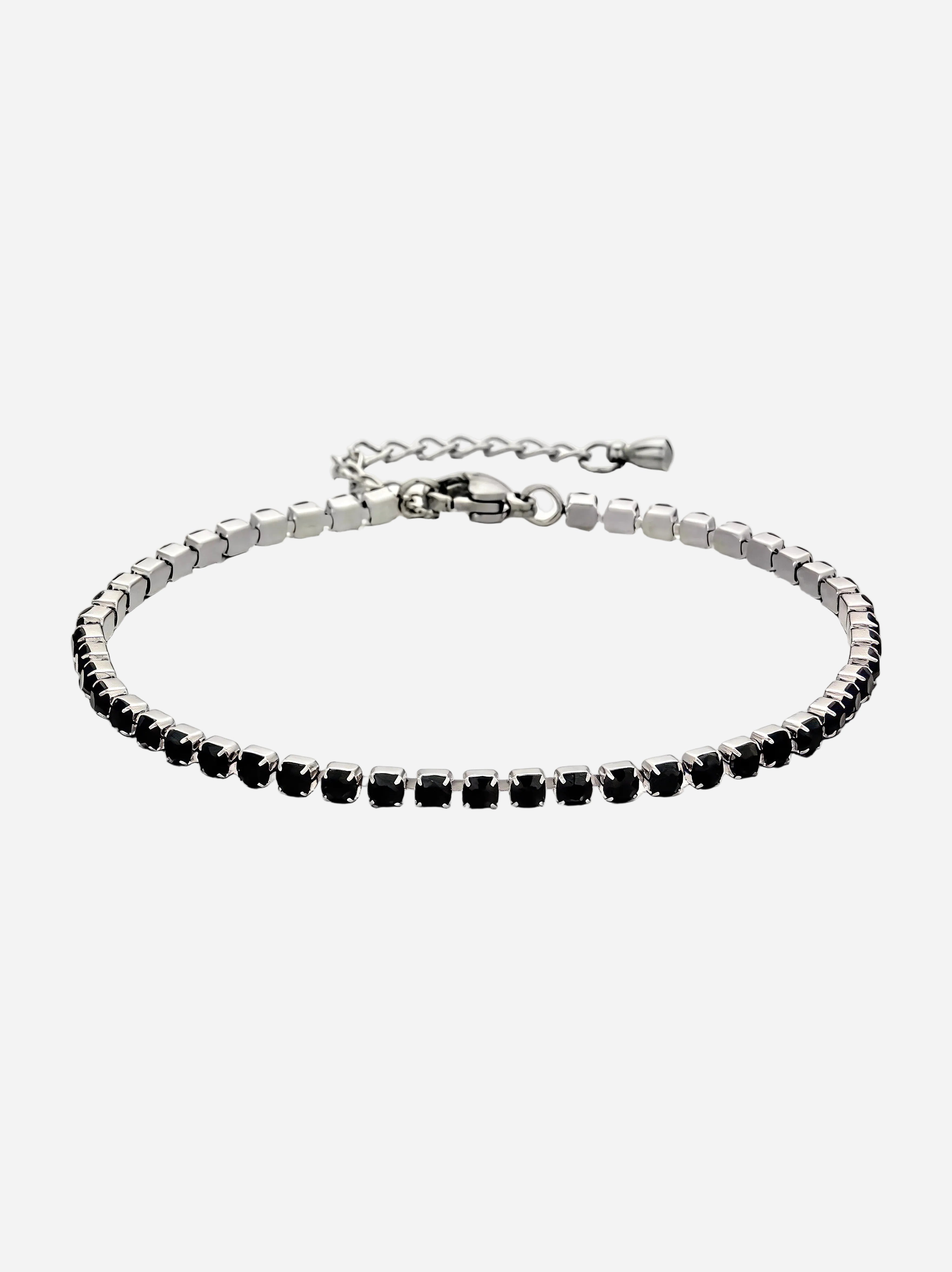 Tennisarmband mit schwarzem Zirkonia-Besatz und Kettenschließe